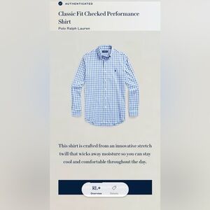 Authentic Polo Ralph Lauren Classic Fit White and Blue Plaid Button-Down Shirt